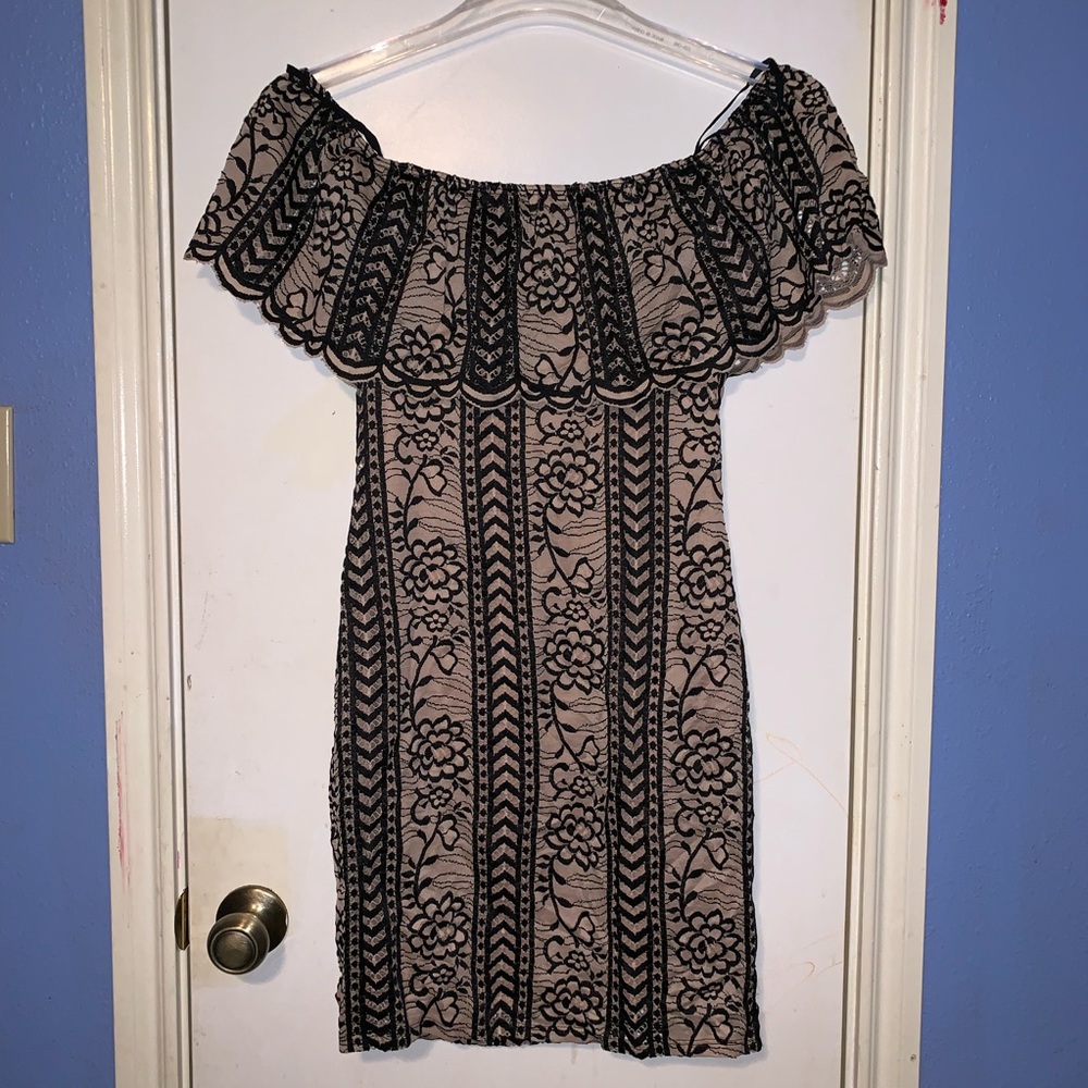 Tan and Black Lace Dress